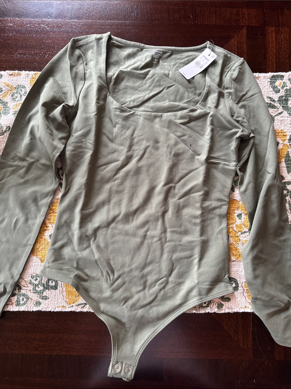 Express Olive Green Long Sleeve Scoop Neck Bodysuit
